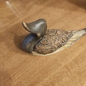 Handcrafted Brown Duck Figurine Decorative Bird Accent